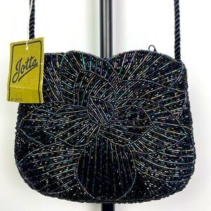 Vintage Jotta Black‎ Iridescent Beaded Floral Crossbody Purse